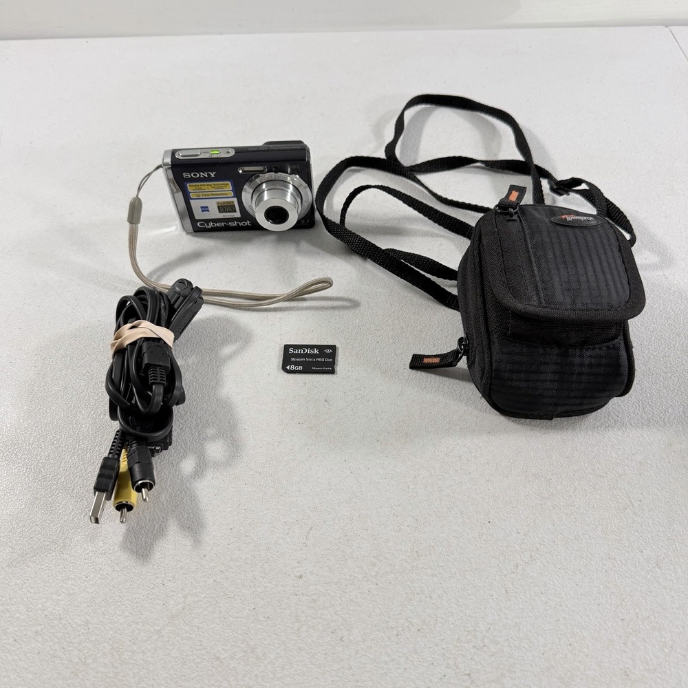 Sony Cyber-shot DSC-W90 8.1MP Digital Camera Black W/ 8GB SD Battery Case Cord
